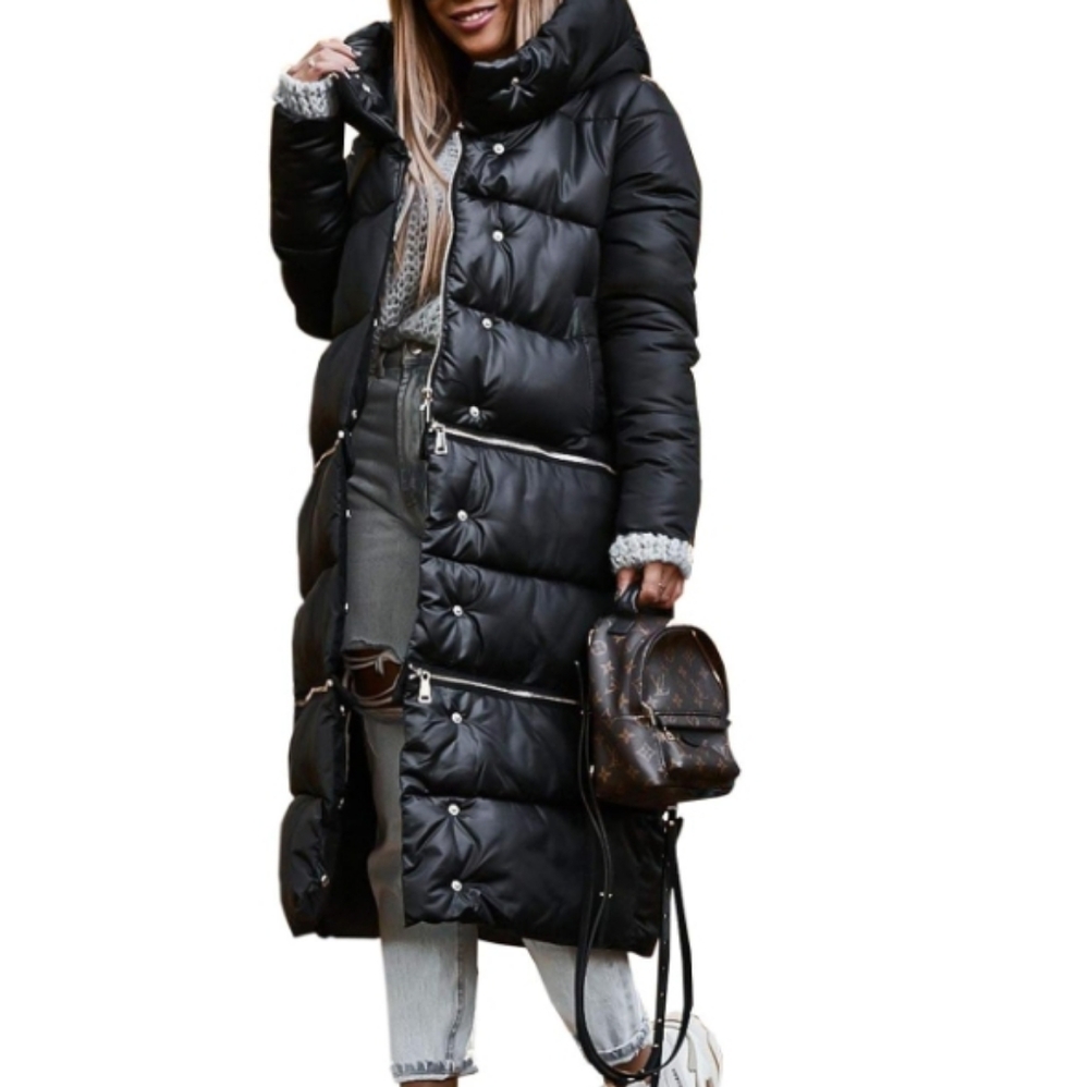 3 In 1 Puffer Jacket with Hood Winter Coat Detachable Length Outerwear, Black
